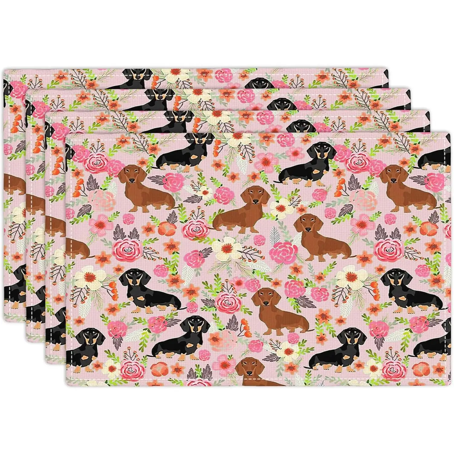 

Набор салфеток для таксы из 4 милых собак, коврики для стола, коврики для кухни, обеденного стола, кухонного декора, льна, односторонний узор