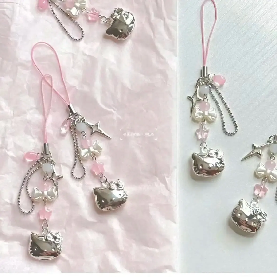 Hallo Kitty Handy Seil Kette Sanrio Anime Anhänger Handgemachte Perlen Strang Halsband Armbänder Baumeln DIY Schmuck Zubehör Spielzeug