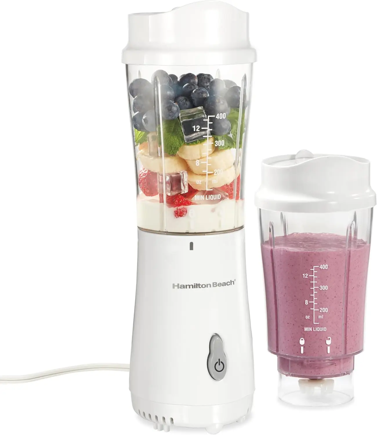 

Portable Smoothie Blender with 14 oz BPA Free Travel Cup, Stainless Steel Blades, 2 Jars - White