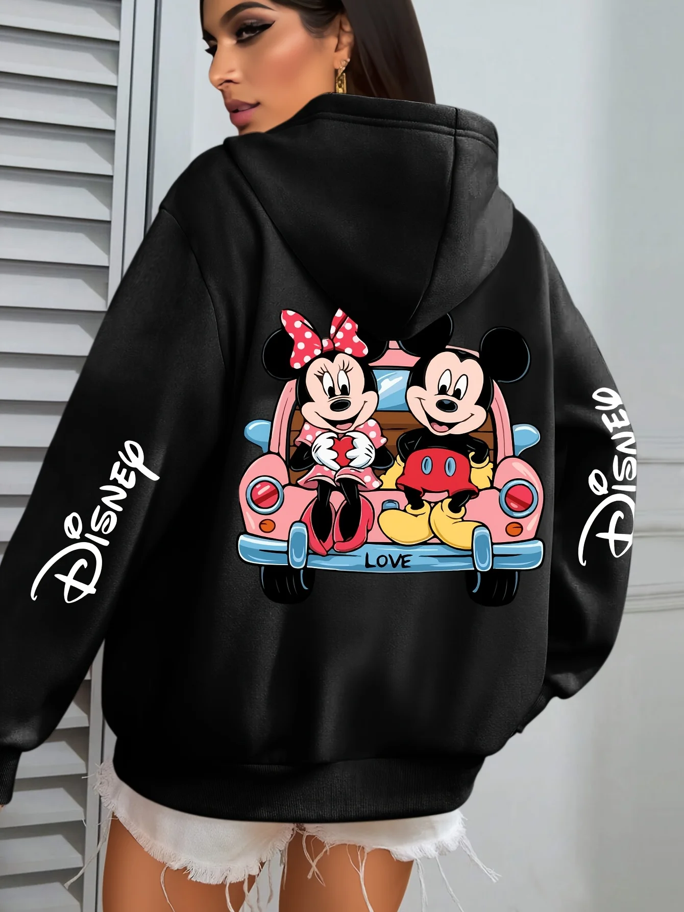 2025 خريف/شتاء جديد ديزني المعتمد ميكي ميني الوردي سيارة فضفاضة هوديي يجب ارتداؤها للمواعدة! سقف تلبيس حلو #2