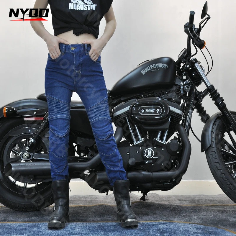 

VOLERO Casual Retro Elastic Motorcycle Pants Motorcycle Jeans Women Riding Motorcycles Racing Anti Fall Riding Pants