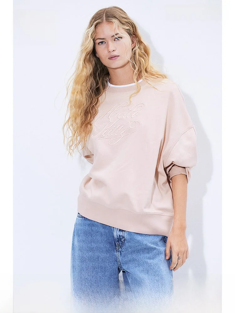 

Женская толстовка H&M: летняя, мягкая, оверсайз, с длинным рукавом, с принтом, из смесового хлопка и полиэстера, удобная, в уличном стиле