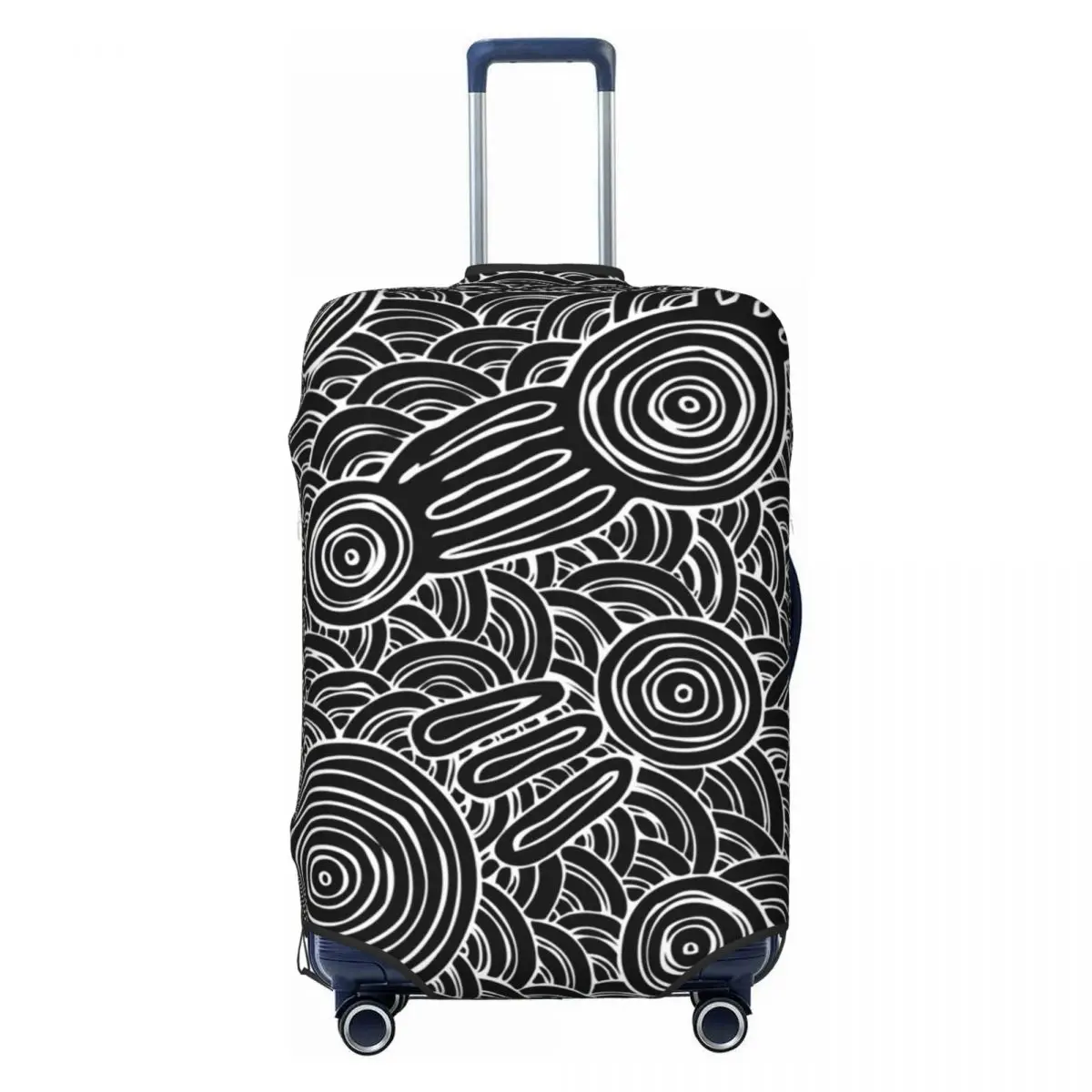 

Meeting Places B&W Suitcase Cover Washable Australian Aboriginal Art Luggage Protective Covers for 18-32 inch
