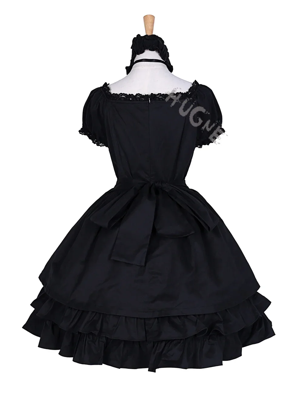 Women's Gothic Lolita Dress, Black Square Neck, Short Sleeve, Ruffle Tiered Lolita, One Piece Dress, Girls OP, Halloween Party