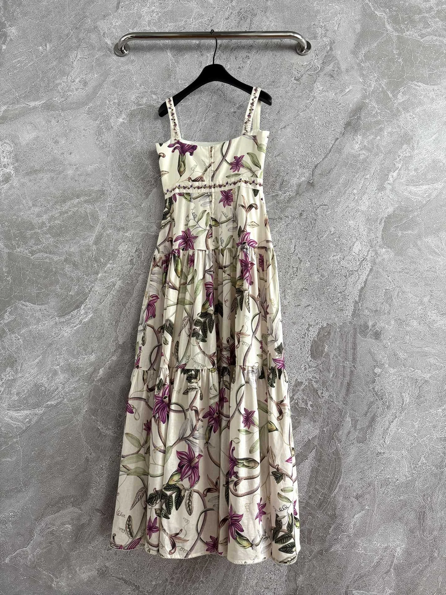 Robe Maxi de vacances en lin pour femmes, imprimé floral violet, broderie, taille haute, sans manches, élégante, 100%