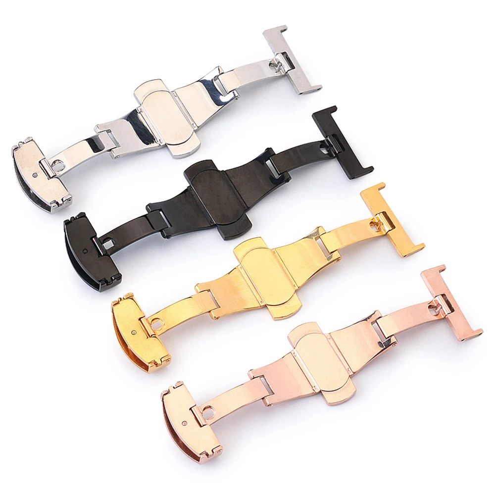 

16mm Non automatic Elastic Belt Buckle for Men Stainless Steel Double Press Clasp Watch Accessories Butterfly Buckle Easy to
