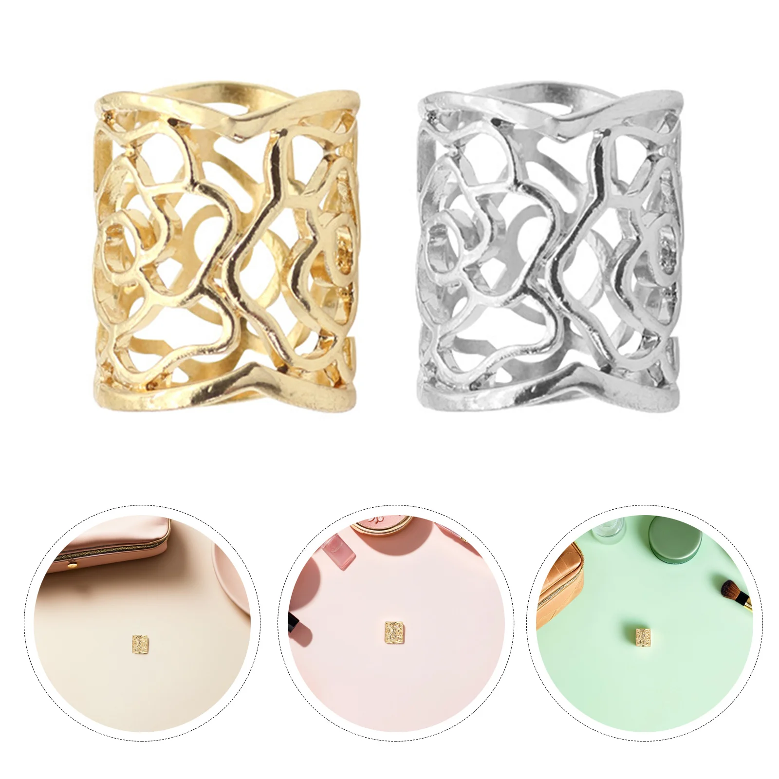 

2pcs Silk Scarf Ring Buckle Hollow Vintage Rose Pattern Clip Shawl Fastener Alloy Scarf Clasps Women Fashion Accessory