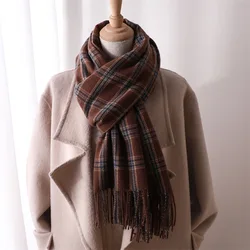 Autumn Winter For Men Women Thick Warm Scarf Fashion Wrap Plaid Korean Popular Neckerchief Soft Head Scarves Hijab Tassels Shawl