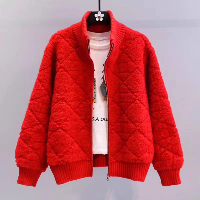 HELIAR Women Knitted Sweater Coat Zipper Cardigan Coat Cashmere Warm Long Sleeve Jacket Loose Casual Outerwear Autumn Winter