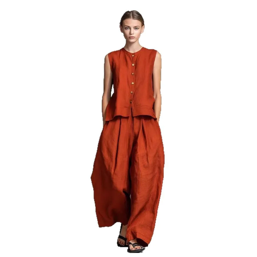 

2026 New Women's Fashion Set Elegant Sleeveless Tank Top Modern Wide Leg Pants 2-Piece Outfits Summer Casual Solid Color Set