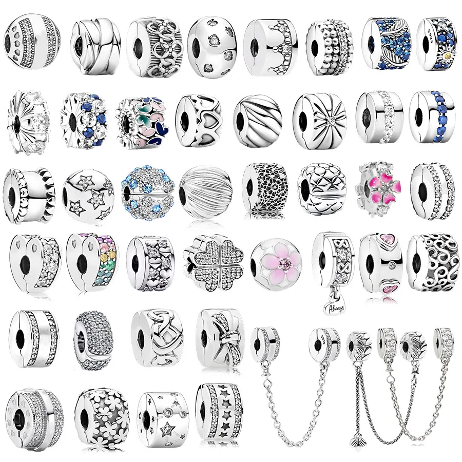 

Fit Original Silver Europeans Bracelet DIY Jewelry Sparkling Row Clip、Butterflies Clip、Herbarium Cluster Safety Chain Charm Bead