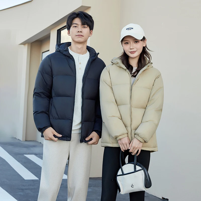 

2025 New Winter Puffer Jacket Unisex Hooded Oversized Fit Windproof Solid Color Versatile Casual Coat