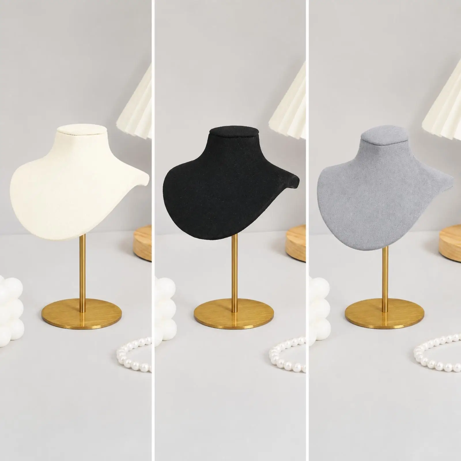 Mini Necklace Stand Display with Soft Flocked Bust and Sturdy Steel Base for Jewelry Storage Rack