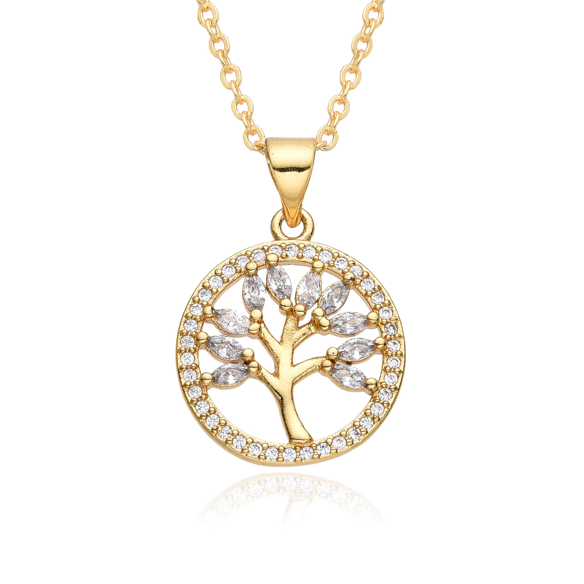 Retro Gold Color Peace Life Tree Charms Inlaid Zircon Necklace for Women Choker Chain Pendant DIY Jewelry Accessories Wholesale