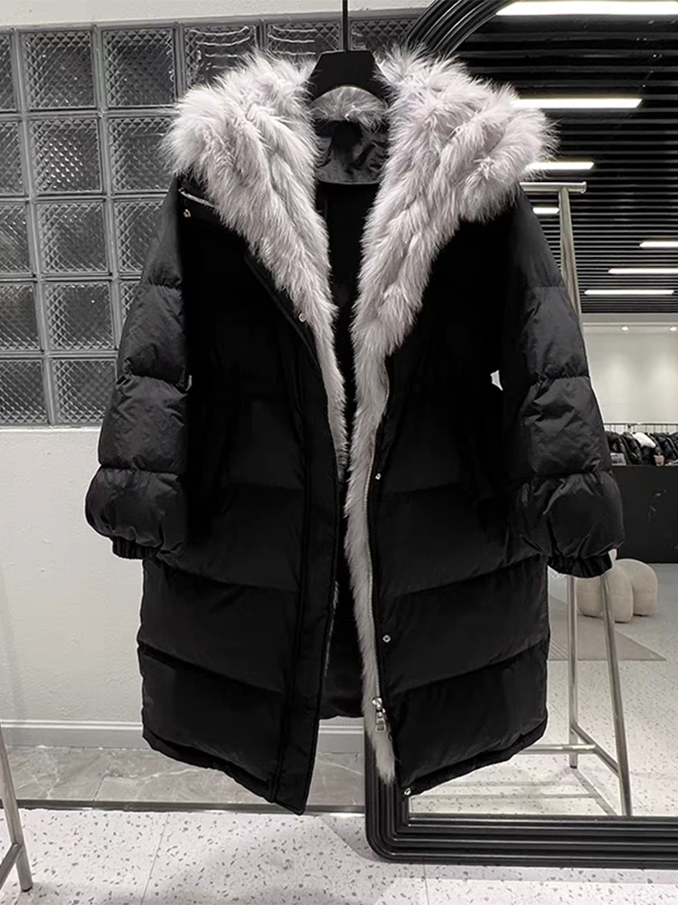 Women\'s White Faux Fur Parka Coat Warm Thicken Overcoat Harajuku Vintage Padded Coats 2000s Fashion Clothes 2024 Winter Autumn