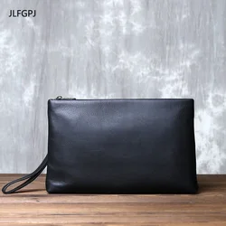 Pochette longue en cuir véritable pour hommes, fouet senior de niche, sac à documents, couche de tête en cuir de vachette, sac enveloppe simple d'affaires