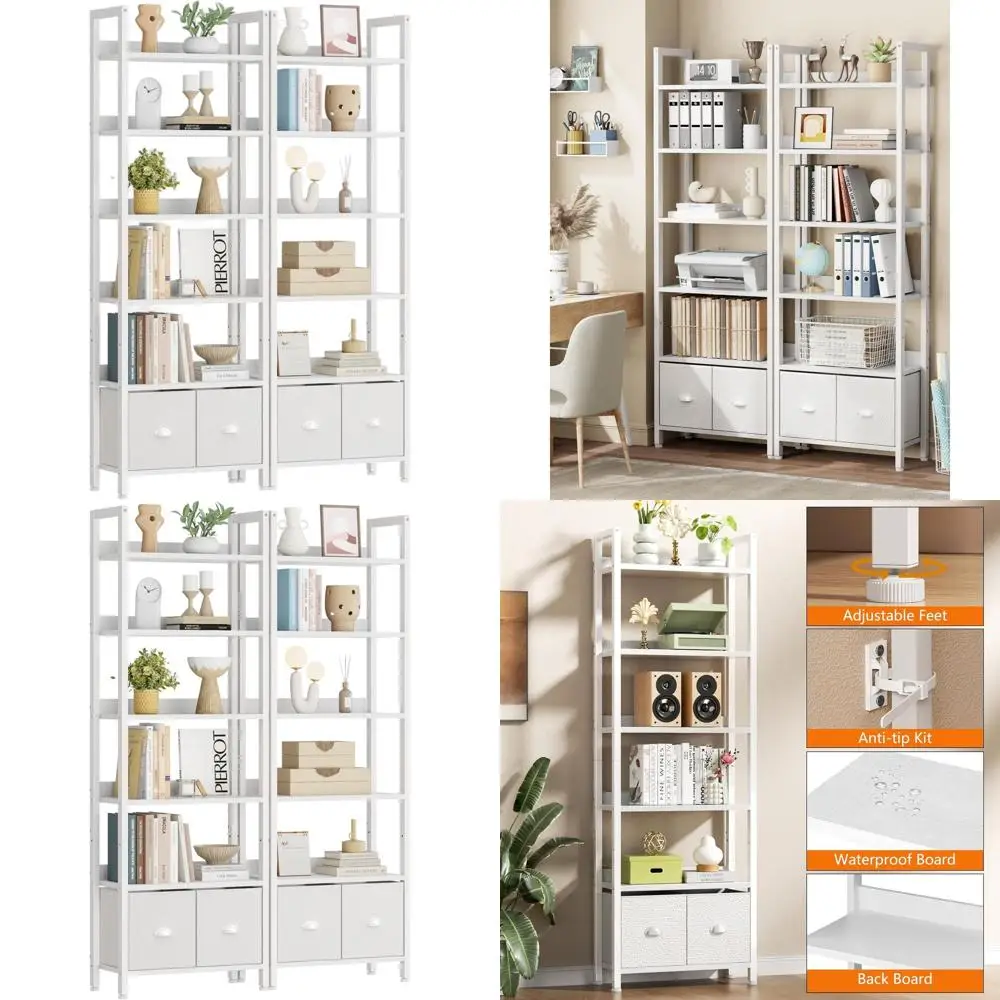 

Набор из 6-ярусных книжных полок, 2-ярусный высокий книжный шкаф с ящиками и полками, витрина в индустриальном стиле, органайзер для хранения