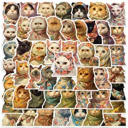 50pcs Retro Cartoon Aesthetic Headscarf Cats Stickers Animals Water Bottle Sticker Luggage Laptop Guitar Waterproof Vinyl Decals