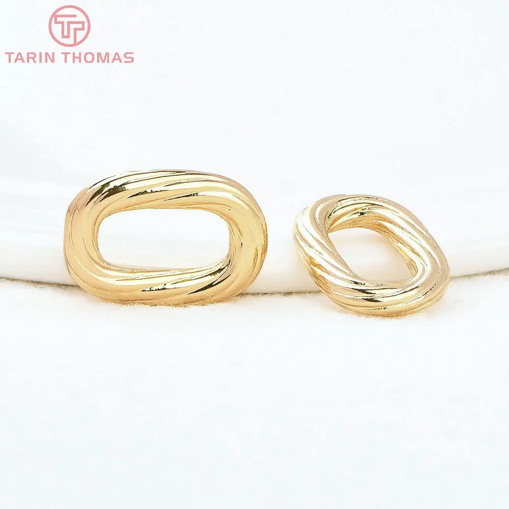 (8322) 6PCS 10.5x16MM 24K Gold Color Brass Oval Shaped Twisted Closed Rings Connector Charms High Quality Jewelry Accessories