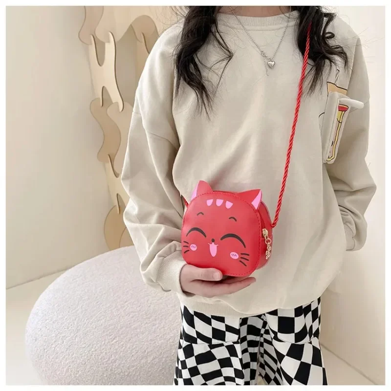 Cute Cartoon Cat Kdis Backpack Messenger Bag Coin Purses Handbags for Boy Girls Mini Shoulder Bag