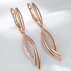 Wbmqda Simple Eleangt Long Drop Earrings For Women 585 Rose Gold Color With Natural Zircon Wedding Party Fashion Dubai Jewelry