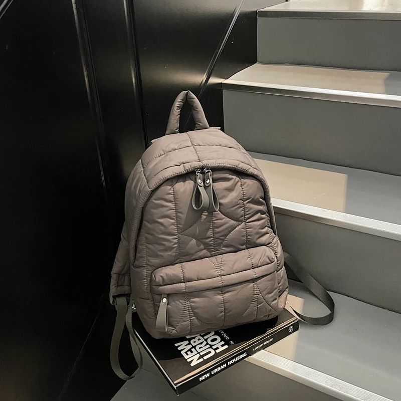 حقيبة ظهر لتخزين الكتب والسفر بلون سادة للرجال والنساء، حقيبة كمبيوتر محمول خفيفة الوزن مبطنة بالقطن مع حزام قابل للتعديل #5