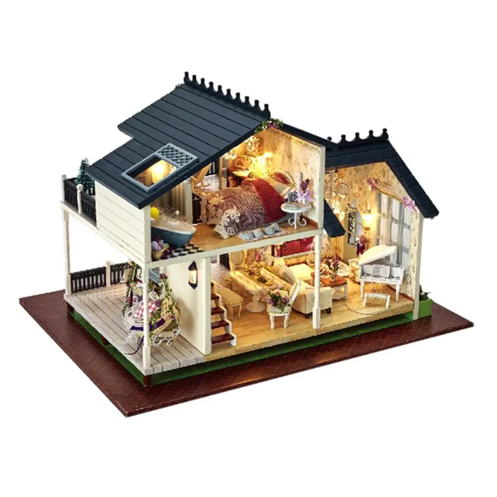 1:24 con mobili, modello di villa in stile francese in legno Diorama 3D