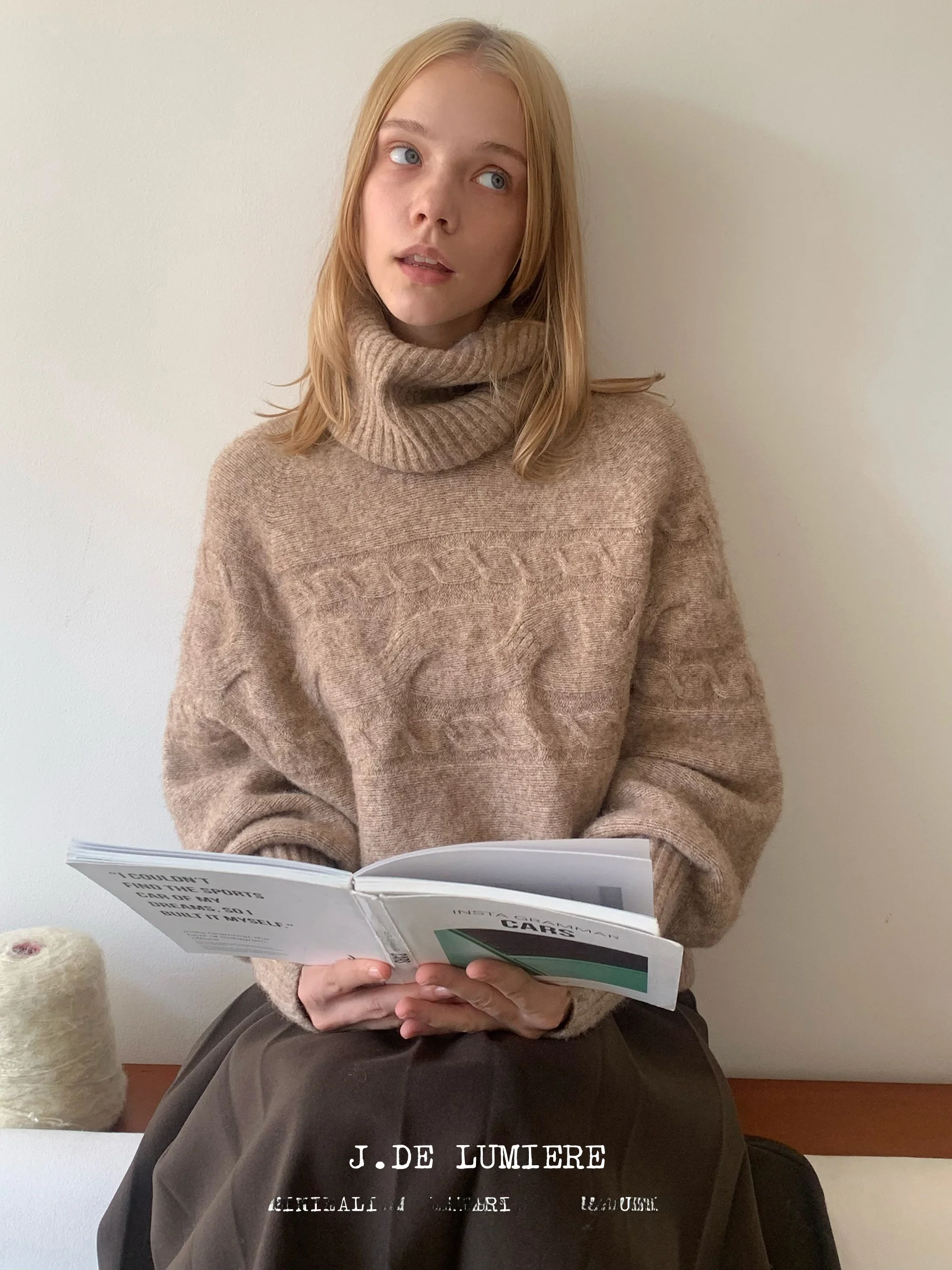 

Женский вязаный свитер JDE Retro Money Sle, зимняя теплая подкладка, узор «косичка», длинный рукав, высокий воротник