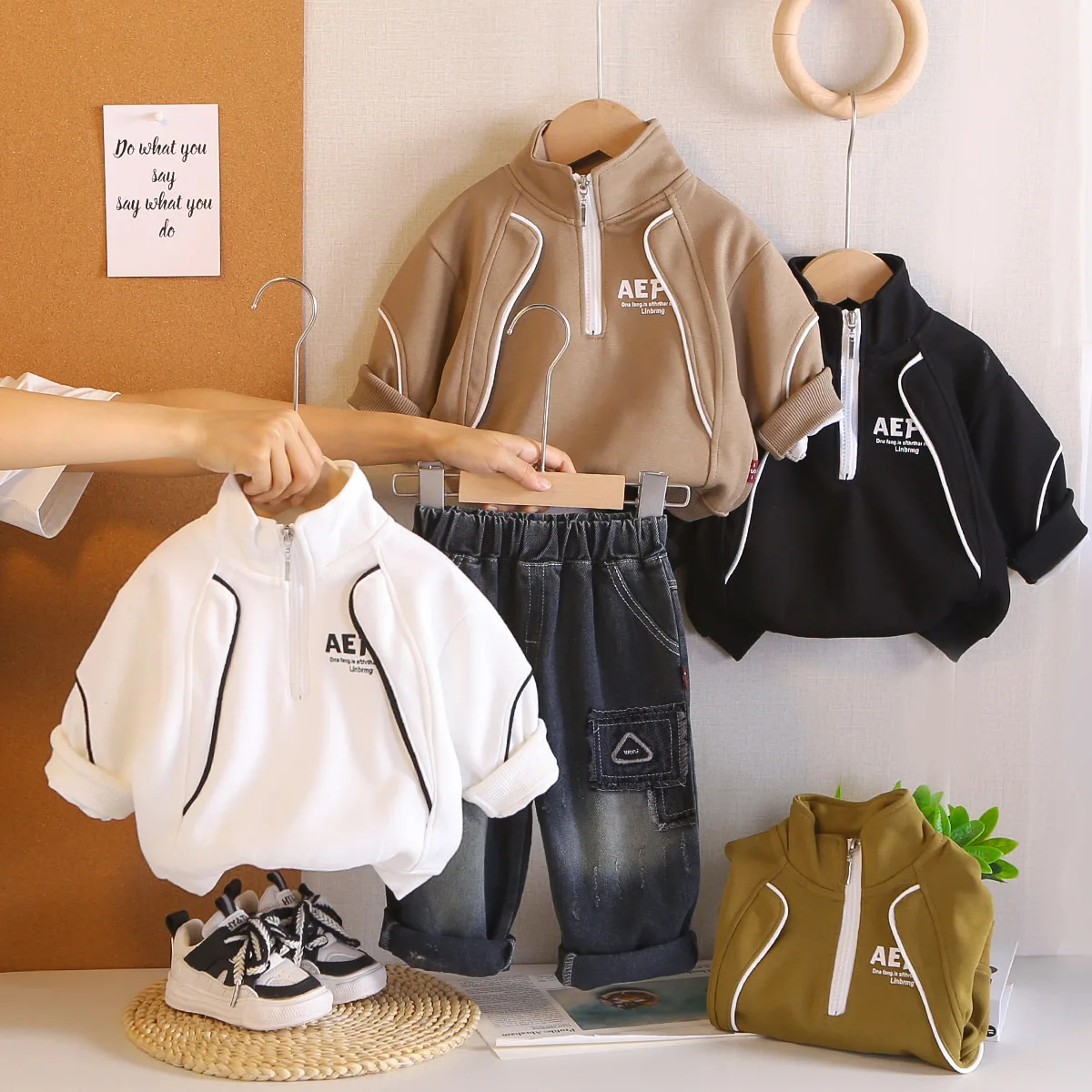 

Весенне-осенний комплект для малышей: хлопковый свитшот на молнии и джинсы, 2 предмета, спортивный костюм для детей 1-6 лет