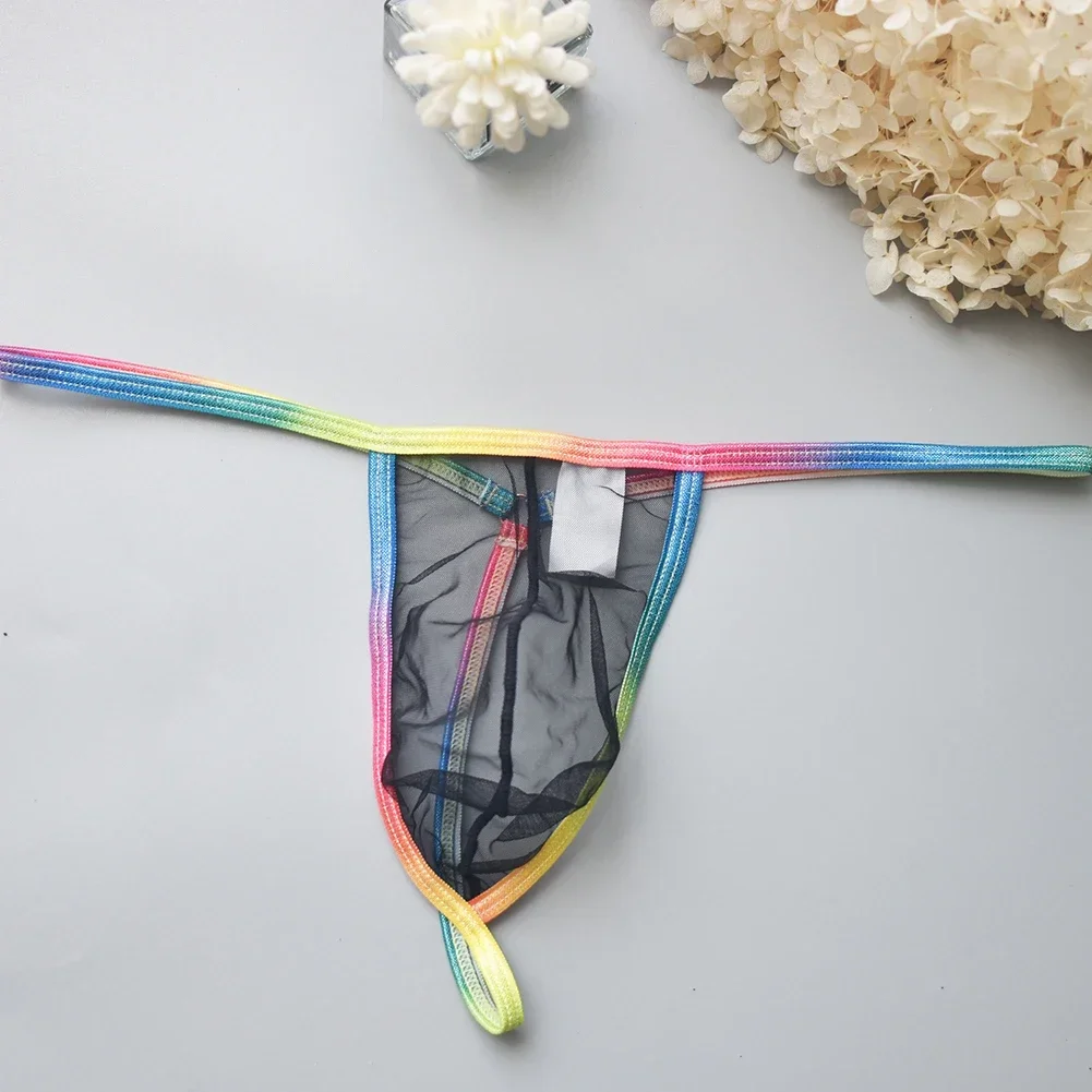 Slip perizoma a vita bassa da uomo sexy Slip a rete trasparente trasparente G String Mutande con sacchetto convesso Mutandine Cinghie colorate