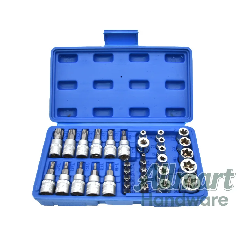 T10-T60 Torx Star & E4-E20 E-Type Socket, Mid-Size Drive Hexalobular Bit Tool Set, Auto Repair Assembly Hardware Kit
