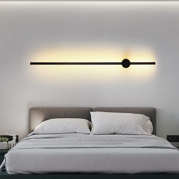 

Nordic designer's long strip background wall light, simple and modern hotel bedroom bedside lamp, decorative atmosphere light