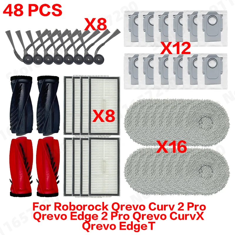 Hoofdborstel, zijborstel, dweil, stofzak, filter en accessoires voor Roborock Qrevo Curv 2 Pro, Qrevo Edge 2 Pro, Qrevo CurvX en Qrevo EdgeT.