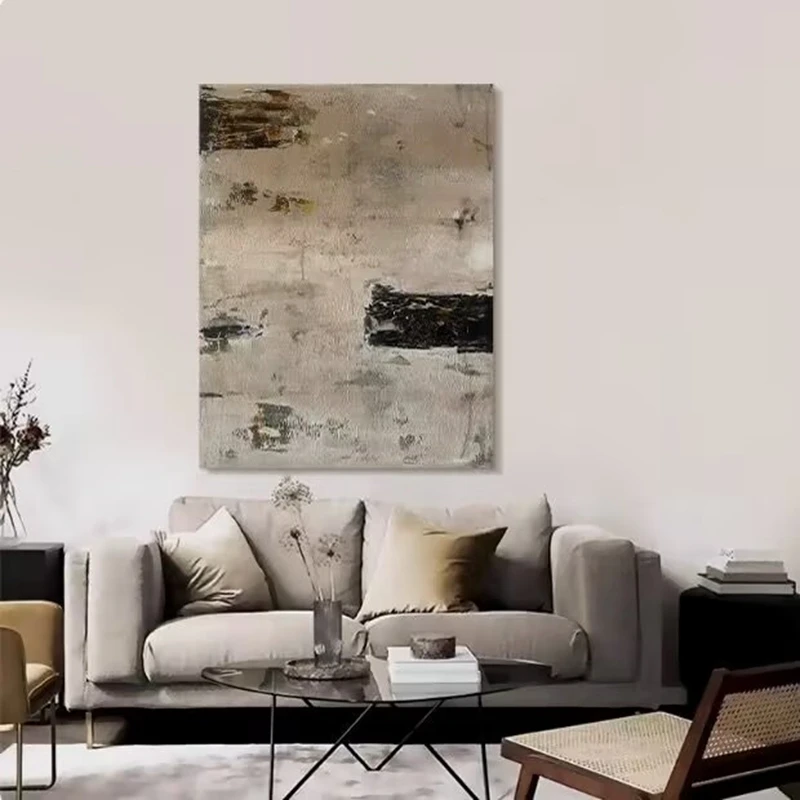 Handgefertigtes Leinwand-Ölgemälde, modernes abstraktes Wandbild mit schwarz-grauer Textur, Bilder der Heimdekoration, Wohnzimmer, Schlafzimmer und Esszimmer