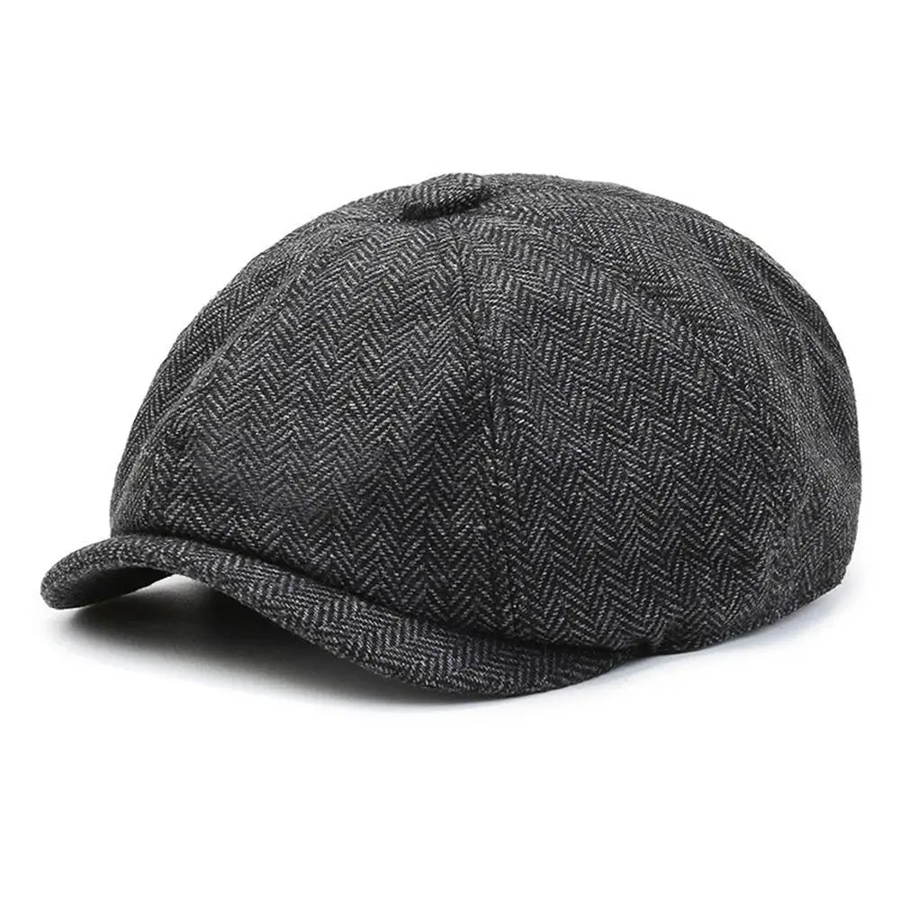 Béret octogonal en tweed rétro avec visière pour homme, chapeau Newsboy, casquettes de rue, casquettes d\'hiver et de printemps, béret Hip Hop,