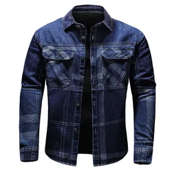 2023 New Autumn Denim Shirt Men Long Sleeve Quality Cowboy Shirts Men's Casual Plaid Jeans Outwear Male Coat Clothing MY868