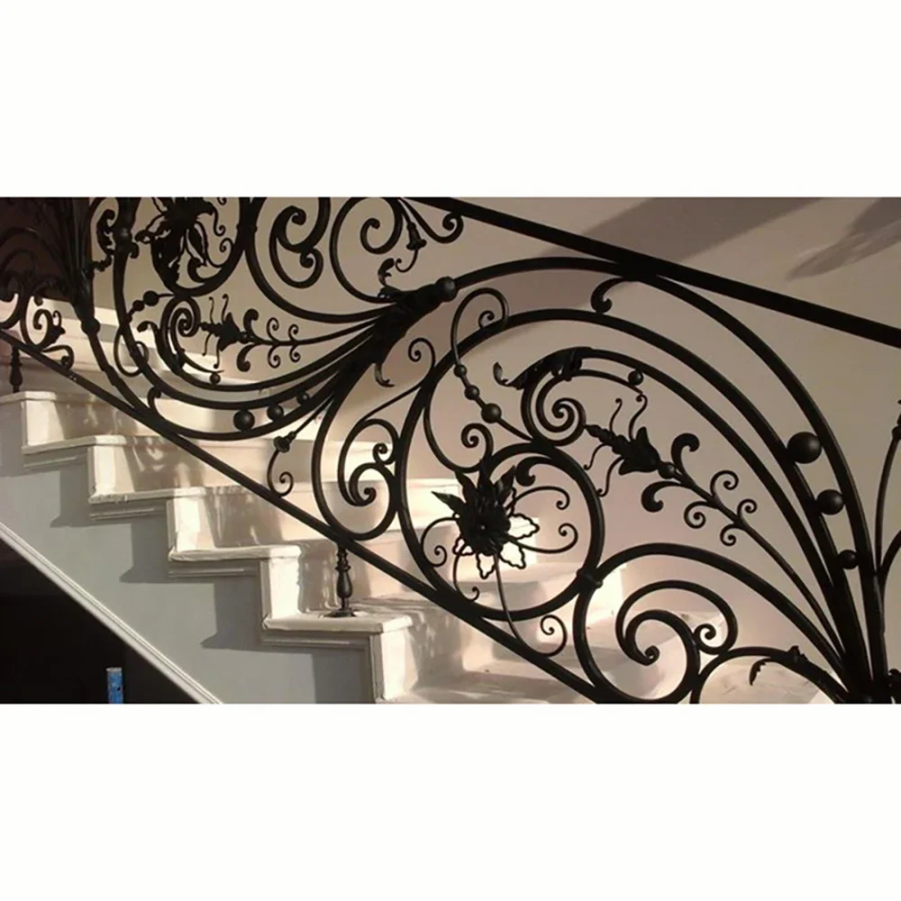 Novos produtos balustradas personalizadas corrimãos ferro forjado elegante balanço de varanda