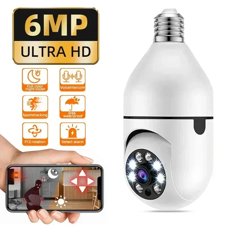 E27 Bulb Wifi Surveillance Camera Full Color Video Night Vision HD Automatic Human Tracking 4X Digital Zoom Security IP Camera