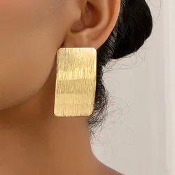 New 2023 Brushed Square Pearl Stud Earrings for Women Exquisite Golden Silver Color Geometric French Jewelry pulseras mujer