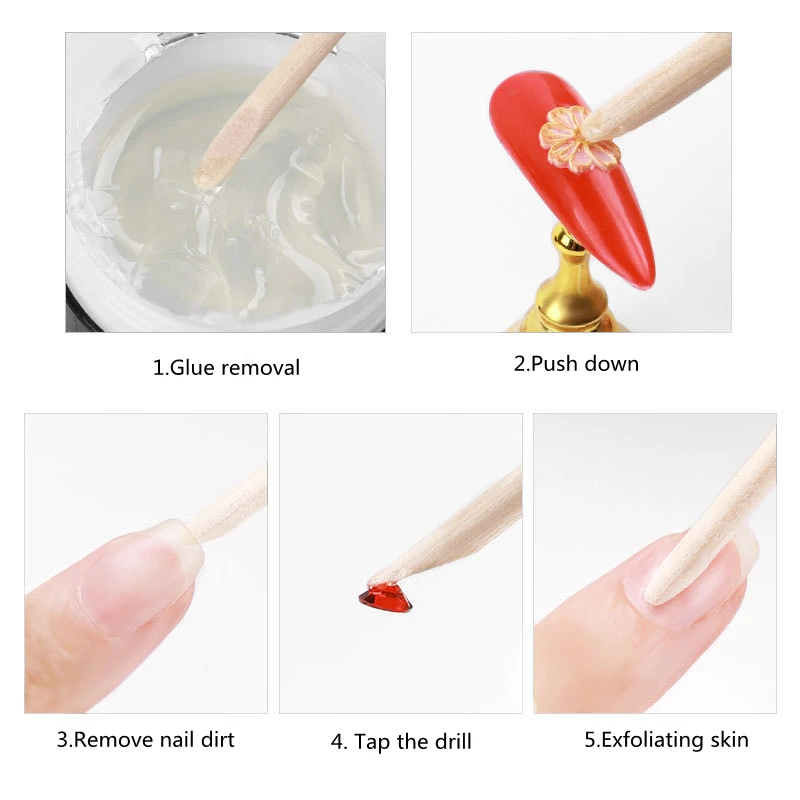 Nagelriemschuiver Houten Oranje Stokken Manicure Remover Nagelgel Polish Tekening Steentjes Puntjes Accessoires En Gereedschappen