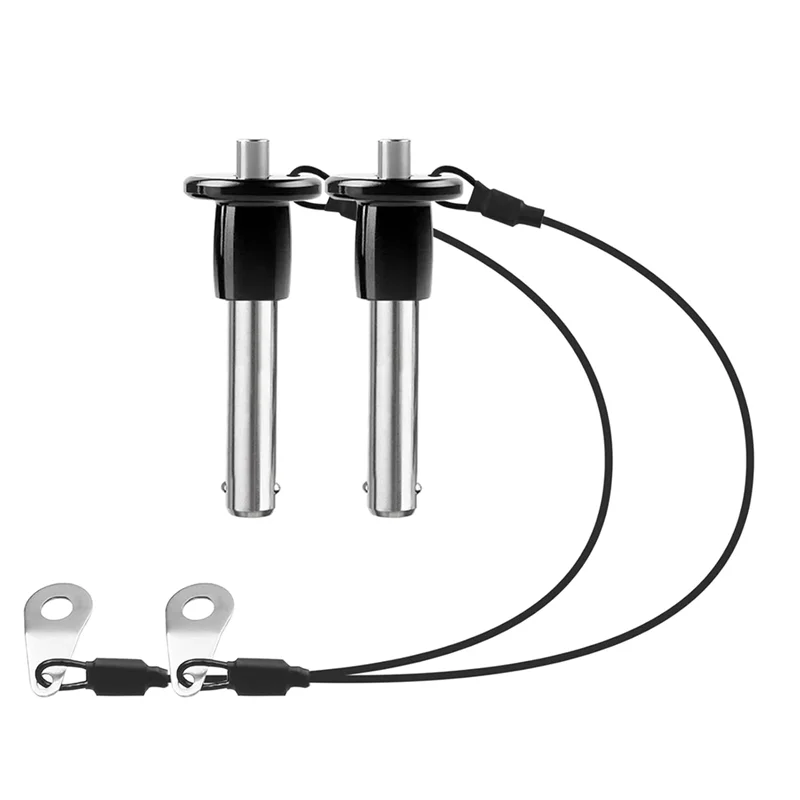 

A88E-Round Handle Ball Locking Quick Release Pin 2 Pack 304 Stainless Steel Push Button Lanyard Usable Length 25Mm