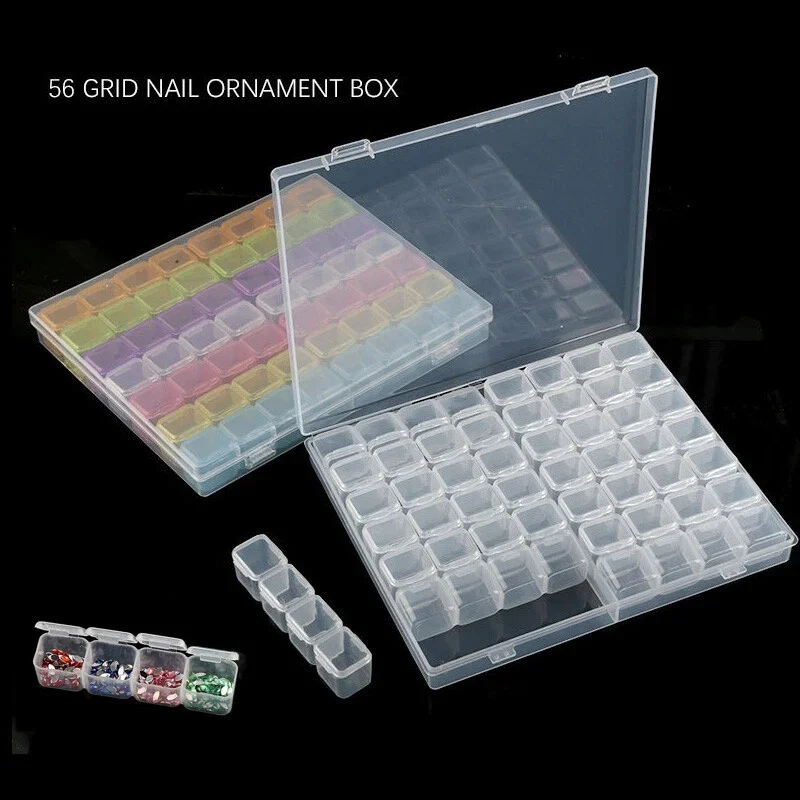 

1 шт., 56 сеток, органайзер для алмазных шариков, компактный и портативный прозрачный пластиковый чехол для хранения ювелирных изделий, драгоценных камней и организации