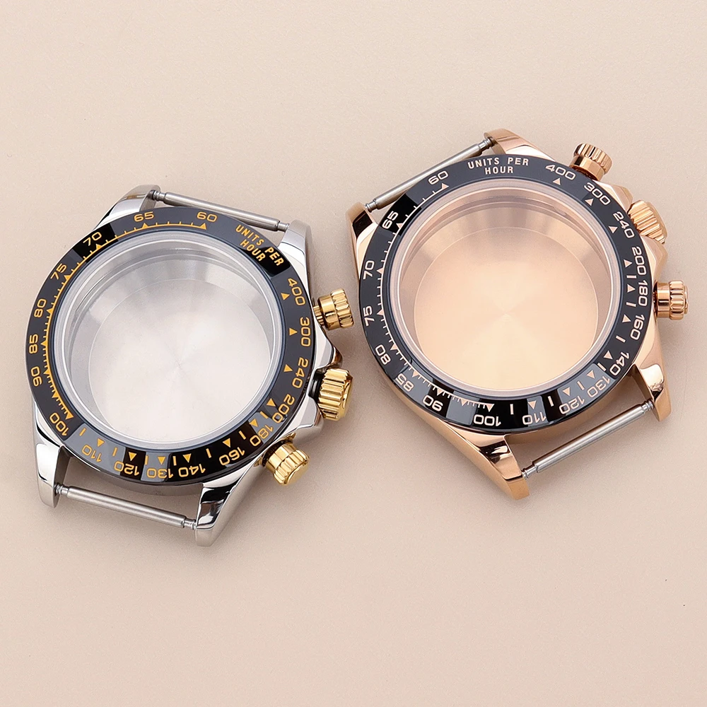 

VK63 39mm Watch Case 316L Steel Case Ceramics Bezel Sapphire Crystal Waterproof For Seiko VK63 Quartz Movement For Daytona Part