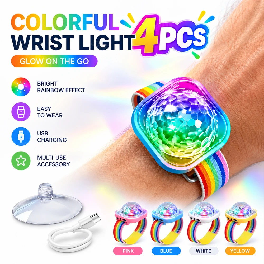 4PCS Portable Disco Wrist Bracelet Light Night Light  RGB Color Changing Magic Ball Lamp For Home Karaoke Bar Dance Performance