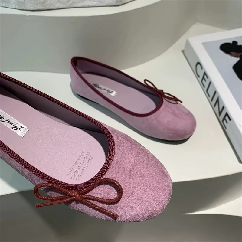 

New Silver Female Footwear Slip on Ballet Flats Shoes for Women Butterfly-Knot Fashion Round Toe Shallow Ladies Flat with Shoes