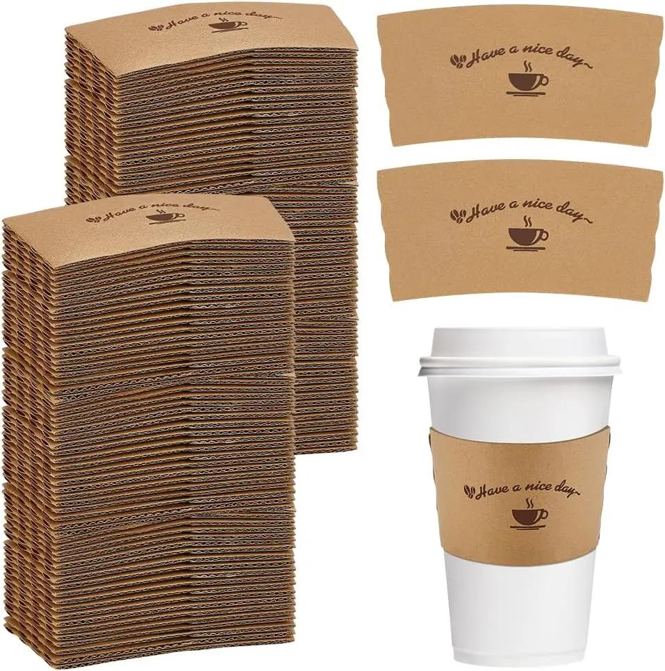 

300 Packs Coffee Sleeves, Paper Coffee Cup Sleeves Hot Drink Holder Corrugated Cup Jackets for Beverage Insulator and Ha