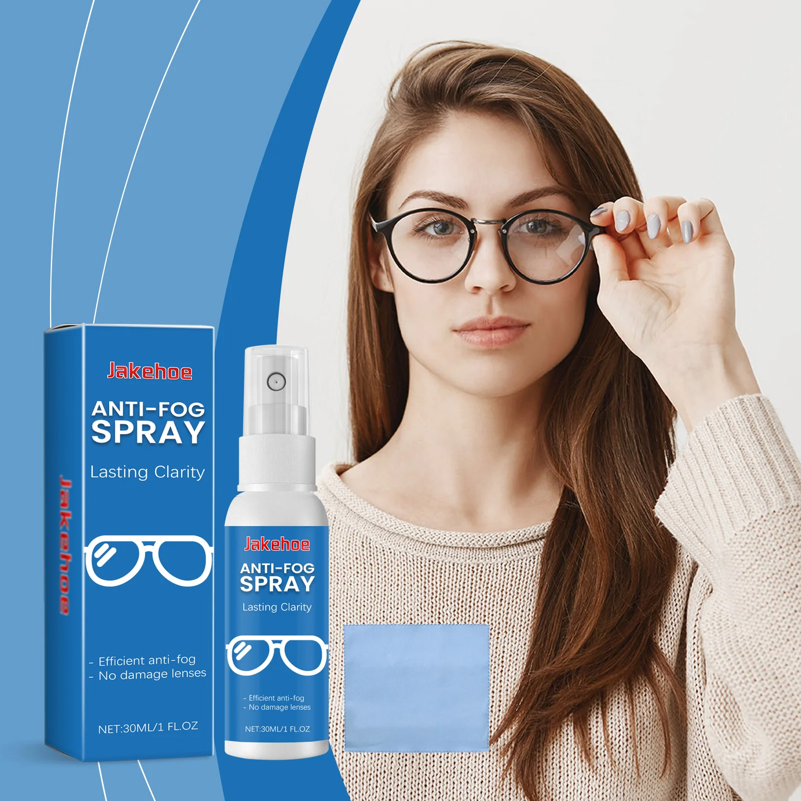 JAKEHOE glasses anti-fog cleaning spray, glasses anti-fog clear vision cleaning lens maintenance spray