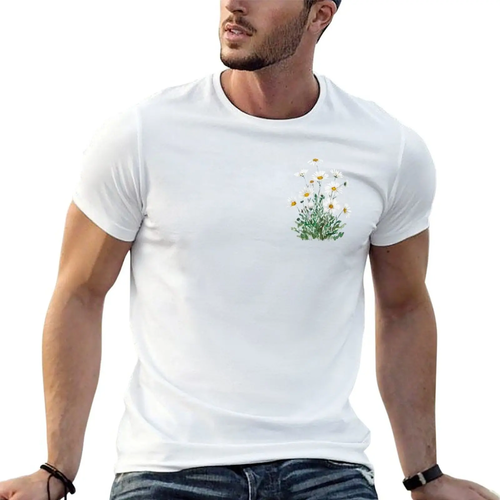 

white Margaret daisy watercolor T-Shirt man t shirts for men t shirts for man graphic funny T-Shirt