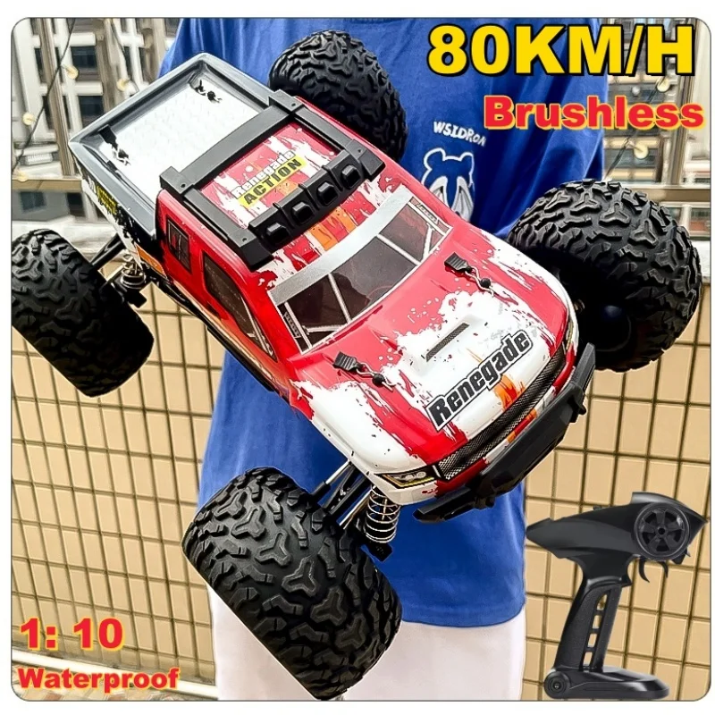 Brushless 80km/h High Speed Off-Road Climbing Remote Control Car 1/10 Scale 4WD Waterproof 200M Metal 3 Differential RC Car