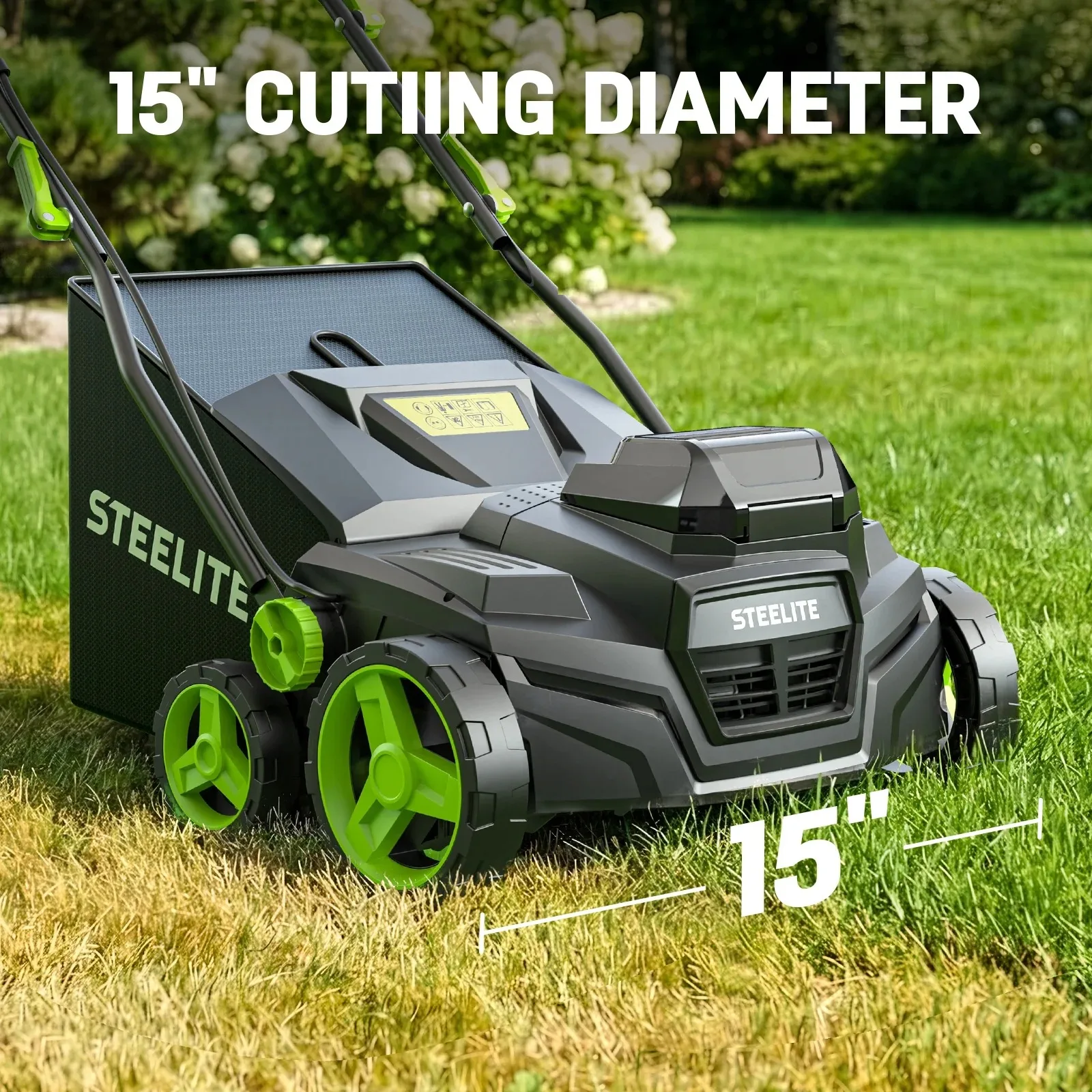 Deli 15 Inch Cordless Dethatcher Scarifier 2x21V Brushless 2-in-1 with 2 4.0Ah Batteries and 12 Gallon Collection Bag